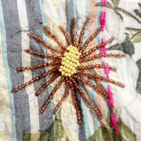 Chico’s Women’s Top Garden Girl Floral Stripe Beaded Embroidery Button Up Size L - Picture 8 of 10